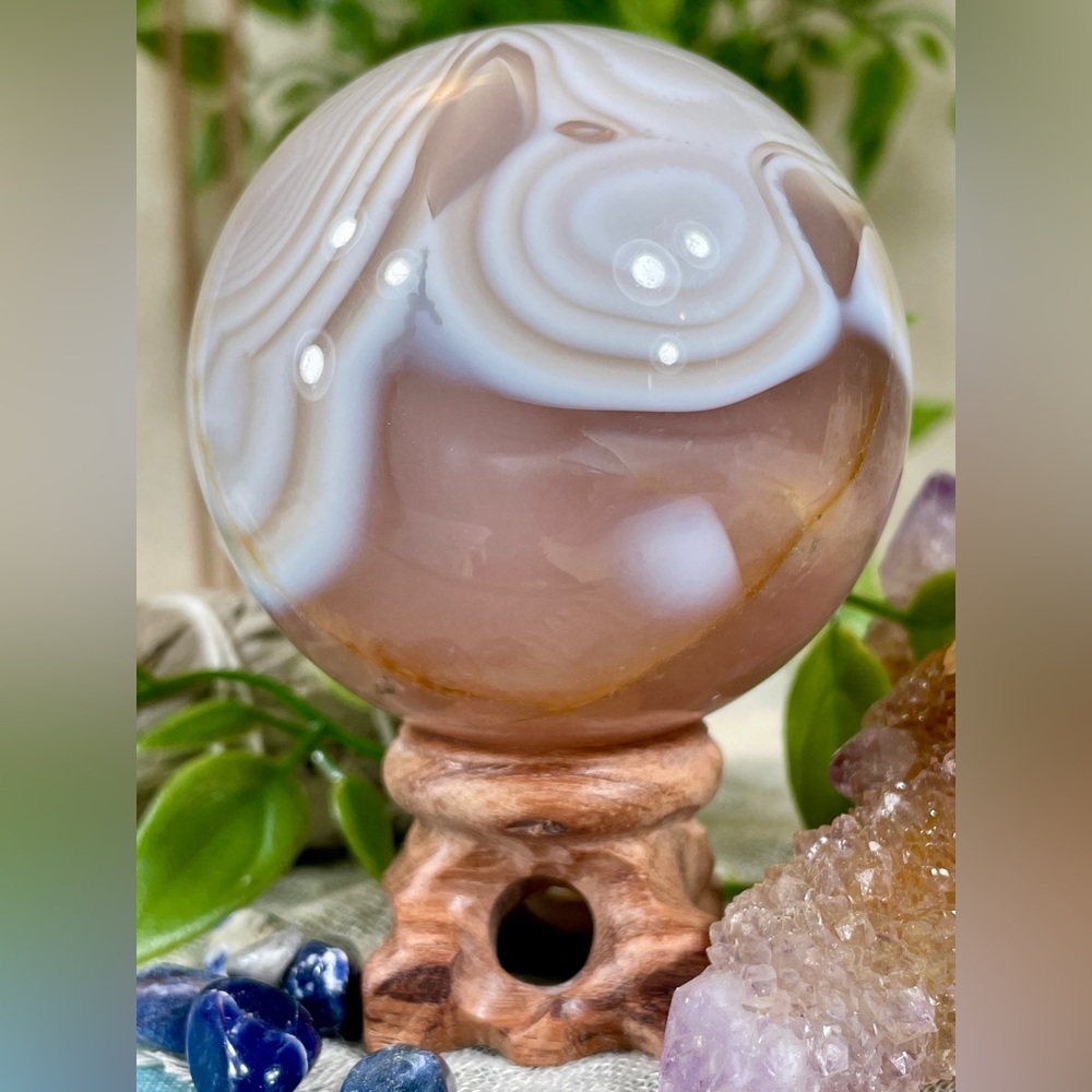 1741 Pink Lace Agate Crystal Sphere